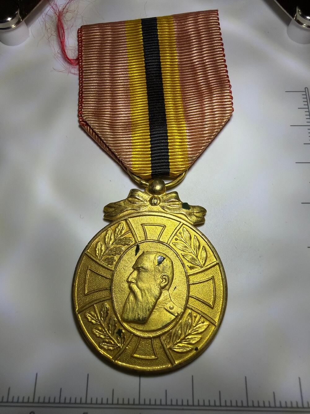 Belgium King Leopold II Reign Commemorative Medal 1865-1909 Gilt Bronze Medal